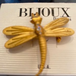 Bijoux Designs dragonfly brooch gold tone NWT